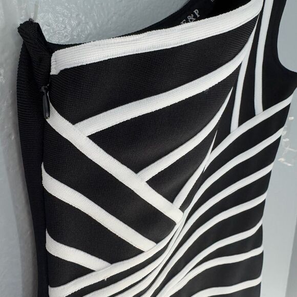 F & P Paris One Shoulder Dress Bodycon Black White Women's Medium - Picture 3 of 5